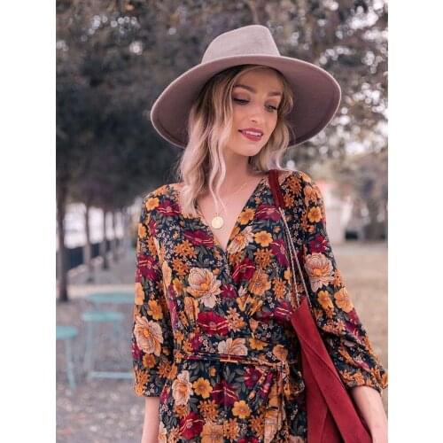 Autumn New Floor Length Dress Womens Long Sleeve Printing Dress Floral Vintage Irregular Maxi Dress Mujer Chic Wrap Dress