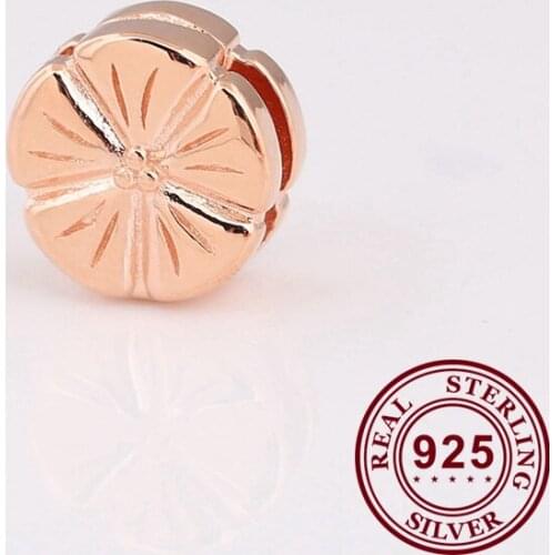 100% 925 Sterling Silver Bead Rose Gold Flower Reflexions Clip Fit Pandora Women Bracelet & Necklace Diy Jewelry