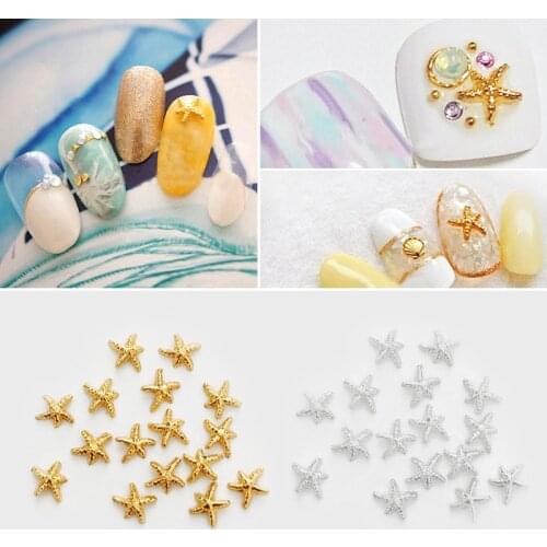 100pcs Summer style 3D Gold Silver Metal Starfish Design Nail Art Decoration Accessories Nail Supplies Manicure Beauty Tools