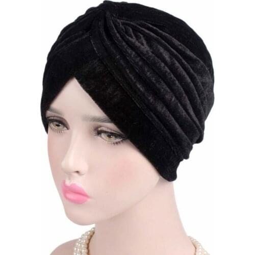 2019 New Fashion Style Neon Casual Double Stretch Velvet Turban Headwrap Turban Hat Women Gold Velvet Hijab Headwear Muslim Hats