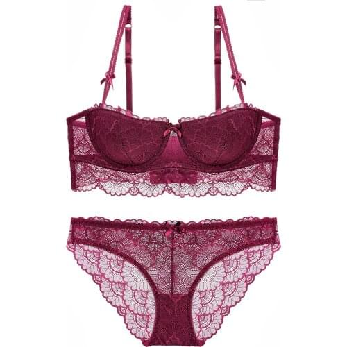 2021 New Arrival Bra Briefs Set Women Sexy Ultra-thin 1/2 Cotton Cup Bra Transparent Lace Ladies Panties Lingeries set