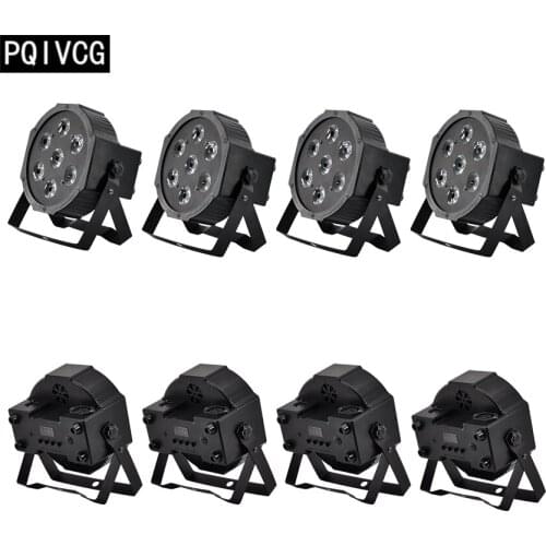 8 pieces / 7X12W led Par lights RGBW 4in1 flat par led dmx512 disco lights professional stage dj equipment