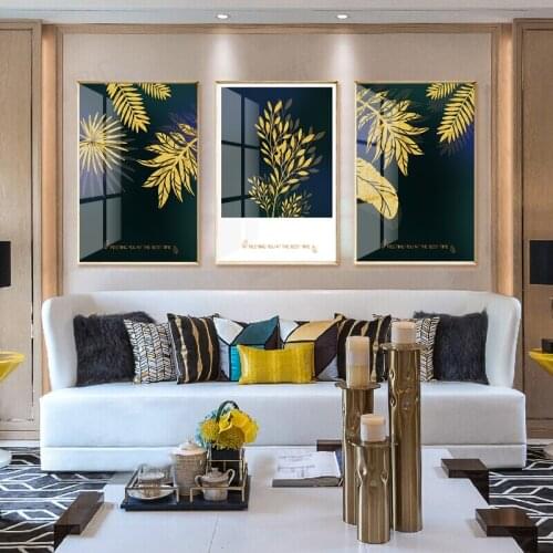 Abstract Golden Plant Leaves Wall Poster Print Modern Style Canvas Painting Art Living Room Decoration Pictures Home Decor