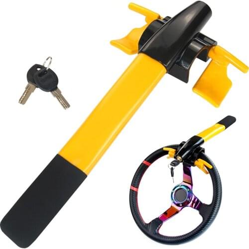 Car Steering Wheel Lock Universal Anti-Theft Device for Car Van Truck SUV Yellow/Black with 2 Keys