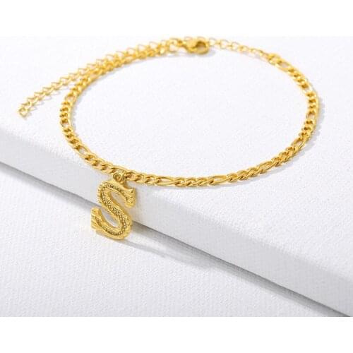 18K Gold Plating Uppercase Letter Anklet Bracelets for Women Men One Size Adjustable A66