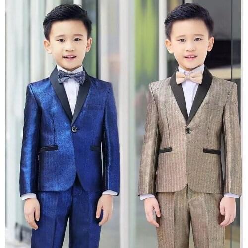Children Blue One Button Suits For Baby Shawl Lapel Boy Kids Formal New Design Wedding Party Tuxedos(jacket+pant)