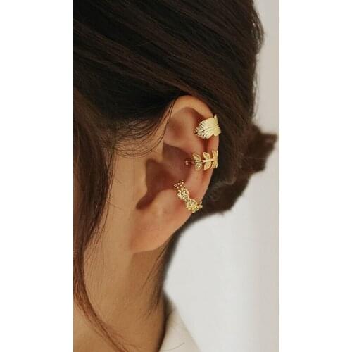 European And American Retro Leaf Feather Ear Bone Clip Female Korean Temperament Fairy Style Ins No Pierced Earrings Jewelry