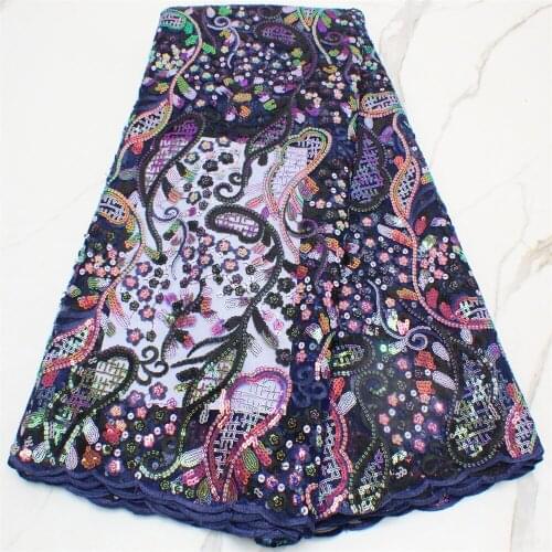 2021 Hot Fashion African Embroidered Sequins Mesh Lace Fabric Top Quality Sewing Material For Wedding Party Dress 4330B