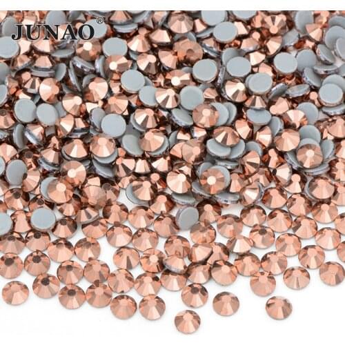 JUNAO SS 6 10 16 20 30 Rose Gold Hotfix Glass Rhinestone Flatback Iron On Strass Hot Fix Crystal Stones Applique Clothes Jewelry
