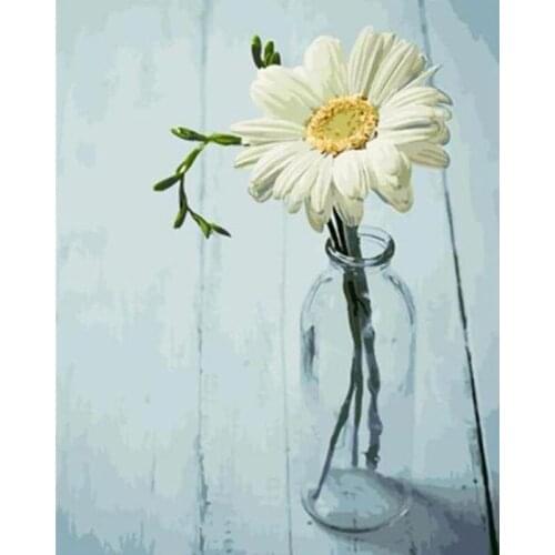 GATYZTORY Frame White Chrysanthemum Diy Painting By Number Modern Wall Art Hand Painted Oil Painting For Home
