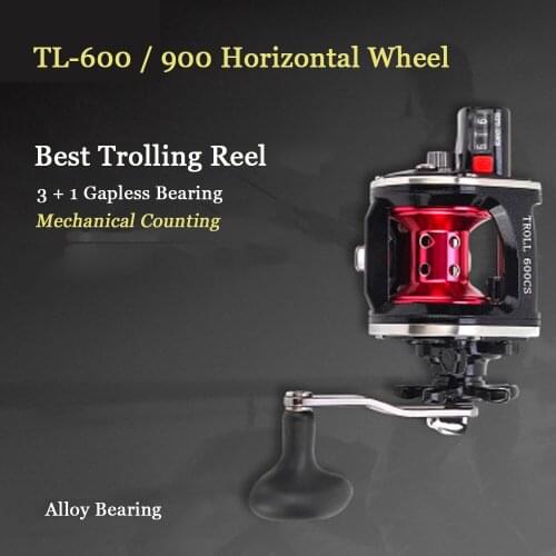 Line Counter Trolling Reel Conventional Level Wind Cast Drum Fishing Reel With Digital Display 4.3:1 Round Baitcasting Reel