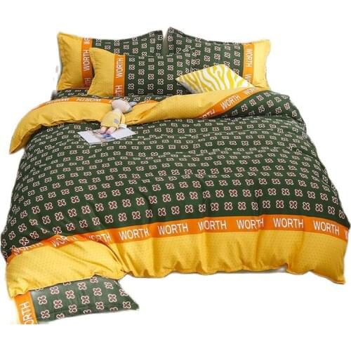 3/4PCS Bedding Set Grid Printed Duvet Cover Sheet Pillowcase Set Bedclothes for Home
