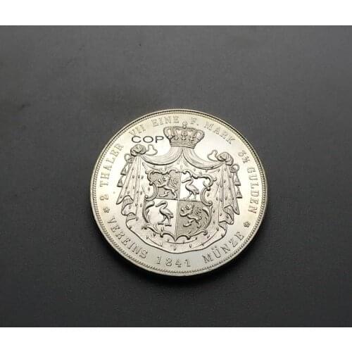 German States 1841 A 2 Thaler 3 1/2 Gulden Heinrich Brass Silver Plated Copy Coin