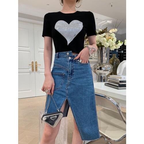 Summer Casual 2021SS New Women High Quality Fashion Asymmetrical Denim Skirt For Ladies Rmsx 5.27
