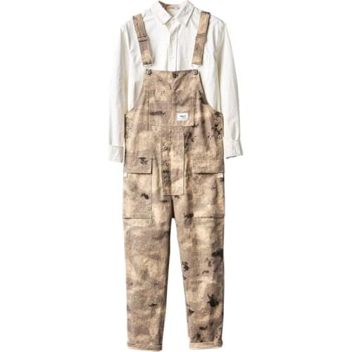 Mcikkny Men Cargo Camouflage Denim Bib Overalls Printed Loose Casual Jumpsuits For Male Pants Size S-2XL