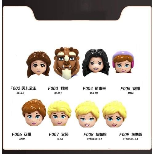 Disney Mini Figures Princess Belle Beast Mulan Anna Elsa Cinderella Plastic Bricks Diy Assembled Building Blocks Model Toys Gift
