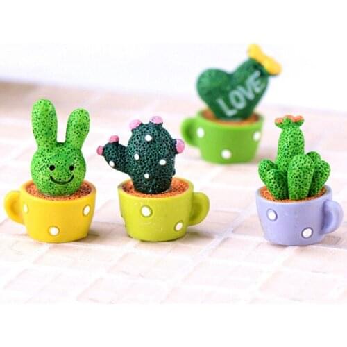1pc Mini Cactus Bonsai Cup Car Interior Decorative Ornaments Resin Miniature Landscape Plants Figurines Decorations for Home Car