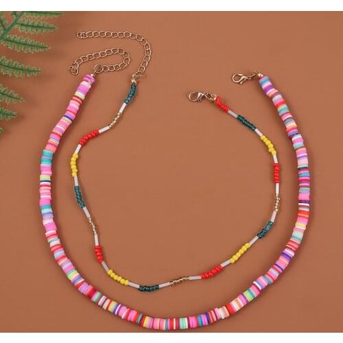 2 Pcs/Set Trendy Handmade Beaded Glass Tube Beads Separate Chokers Necklaces For Women Multicolor Polymer Clay Necklace Jewelry