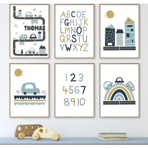 Cartoon Number Car Building Wall Art Canvas Painting Nordic Posters And Prints Nursery Wall Pictures For Baby Kids Room Decor
