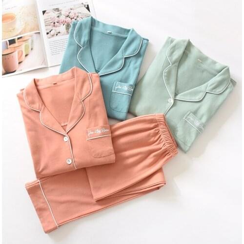 Fdfklak Couple Pajamas Sets Sleepwear Pyjama Knitted Cotton Nighties Underwear Set Sleeping Clothes For Spring Autumn Pijama