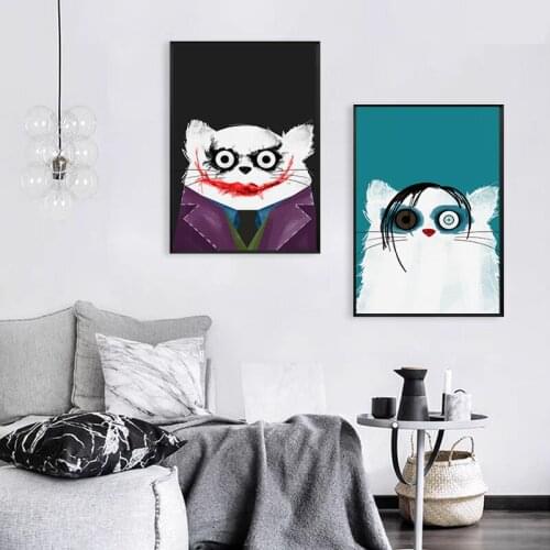 Modern Cartoon Hip Hop Trend Cat Poster and Print Canvas Painting Nursery Wall Art Pictures for Playroom Kids Room Home Decor