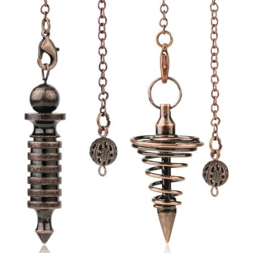 Reiki Pendulum Metal Copper Dowsing Healing Pyramid Pendant Charms Chakra Pendulo Chrome Gold Amulet Pendulos Point Ball Chains