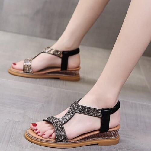 Sandals Women 2021 T-straps Shoes Flat Sandals Women Summer Color Matching Woman Shoes Buckle Sandalias Mujer