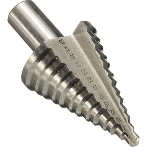 Silver HSS 5-35mm Spiral Grooved Cone Step Drill Bit Hole Cutter Triangle Round Shank