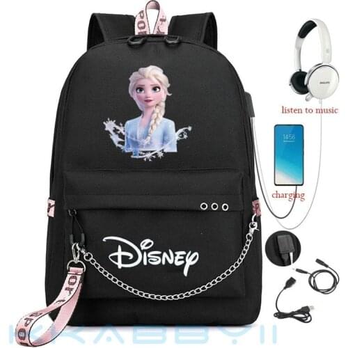 Disney Frozen School Backpack USB Charge School Bag Teenager Childrens Schoolbags Laptop Backpack Birthday Gift