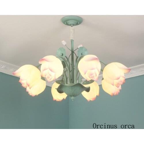 Mediterranean Garden modern personality lotus ceiling lamp living room bedroom Chinese creative art flower pendant lamp