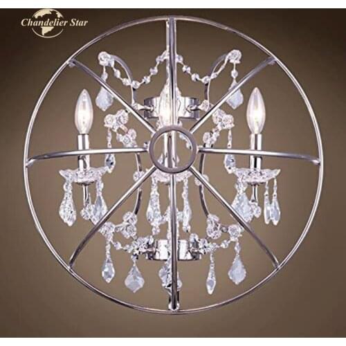 FoucaultS Orb LED Wall Lamps Retro Clear Crystal Chrome Metal Candle Wall Sconce Decoration Salon Bedroom Corridor Indoor Light