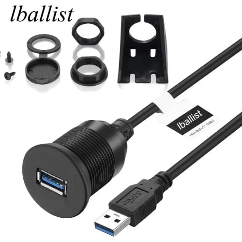 Lballist USB 3.0 Male to USB 3.0 Female Extension Cable With Flush Mount Panel For Car Truck Boat Motorcycle 1m 2m