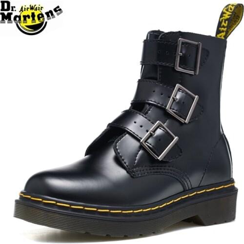 Dr.Martens Women Blake 3 Breasted Buckle Strap Side Zipper Doc Martin Ankle Boots Female Anti-Slip Durable British Casual Shoes
