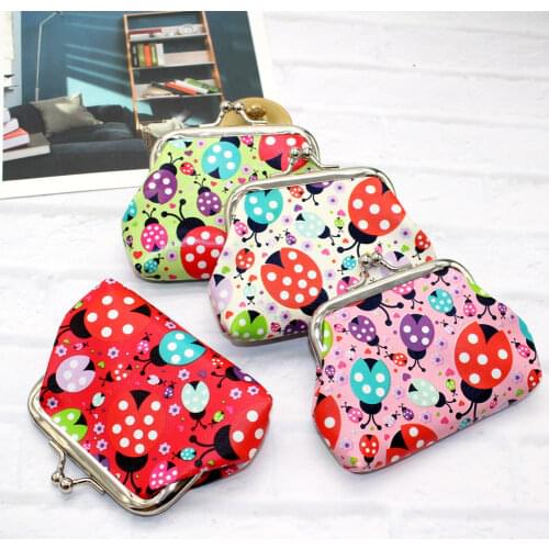Women Colorful Kids Faux Leather Ladybird Mini Wallet Coin Purse Cash Card Holder