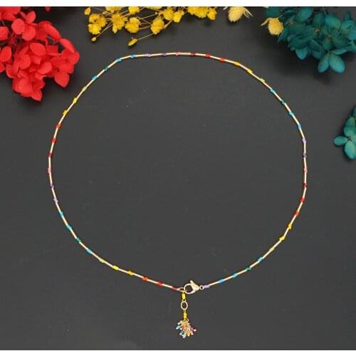 Go2Boho Pendant Necklace Choker For Women Jewelry Rainbow Miyuki Beaded Necklaces 2021 Fashion Golden Beads Collier Femme