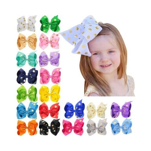 10pc/lot2018 New hot 7" Bronzing Dot Print dot Bow Hair Clips Grosgrain Ribbon polka dot Bows Bowknot Barrettes with clip