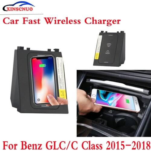 10W QI Car wireless Charger For Mercedes Benz GLC/C Class 2015-2018 Fast Charging Case Plate Central Console Storage Box