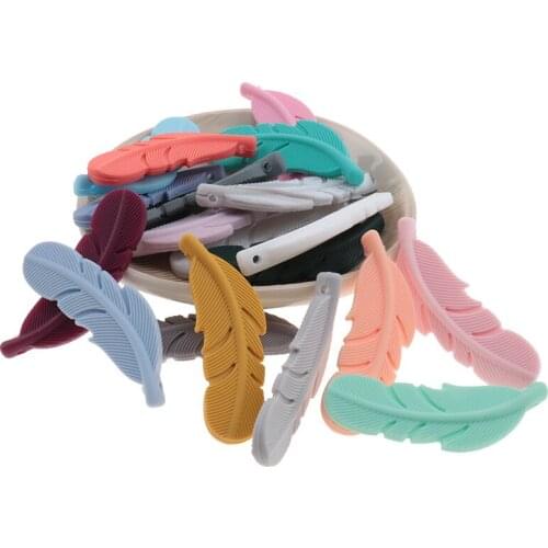 100pcs Silicone Teether Pendants Feather Silicone Teething Beads Baby Tooth Grind Teeth Necklace Nurse Accessories BPA Free