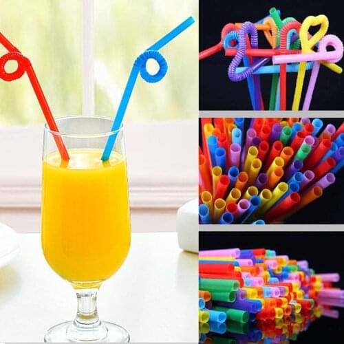 100Pcs Extra Long Flexible Plastic Drinking Straws Grade Colorful Extra Long Bendy Party Bar Drinking Supplies Cocktail Plastic