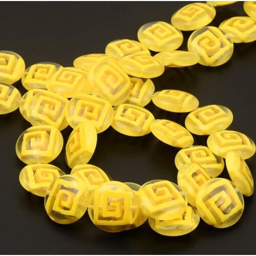 14mm Charm Pattern Flat Round Beads Lampwork Glass Beads Spacer Loose Beads For Jewelry Making DIY Bracelet Necklace