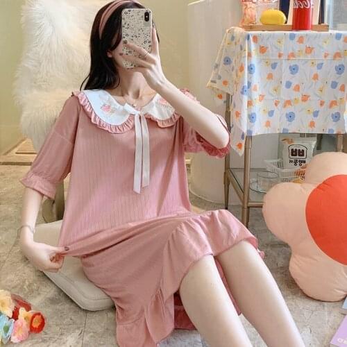 2021 Summer Short Sleeve Sweet Princess Long Dress Nightgowns for Women Fashion Bow Sleepwear Night Dress Nightdress Home Nighty