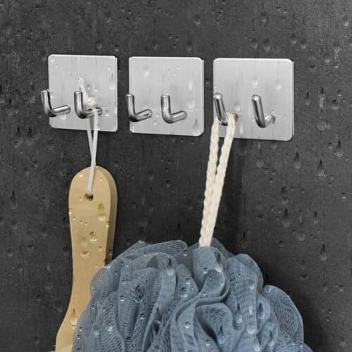 304 Stainless Steel Razor Hooks Wall-Mounted Self-Adhesive Household Kitchen Bathroom Double-Head Hook Plug Key Sticky Hook