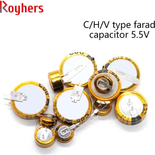 5.5v Farad Capacitor Super Capacitor 0.1/0.33/0.47/1.5/1.0/4.0/5.0/F C/V/H Type Double Layer Capacitor 2Pcs