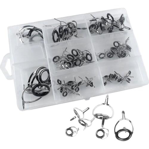60pcs Stainless Steel Sea Fishing Rod Guides Tip Rings DIY Eye Ring Rod Repair Kit With Box Casting Fishing Accessories Tackles