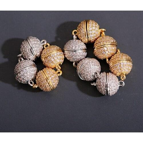 8MM/10MM Luxury Zircon CZ Pave Magnetic Clasps Ball Beads For Making Necklace Bracelet Beads Findings