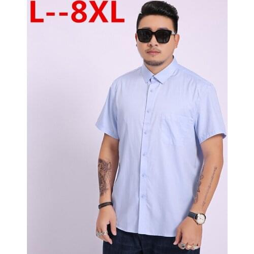 8XL size Plus 6XL Big 5XL 4XL High Quality Men Short Sleeve Twill Solid Formal Business Shirt Brand Man Dress Shirts