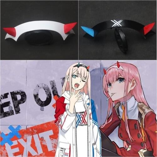 Anime DARLING in the FRANXX Zero Two Code:002 Cosplay Red Devil Horn Headdress Deformation Black Headwear Decorative Props