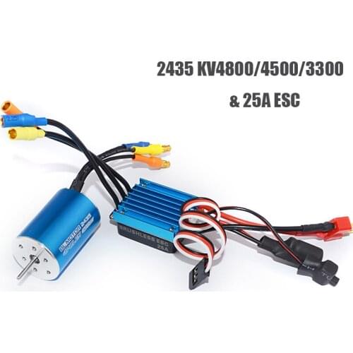 RC 2435 4500/3300KV 4P Sensorless Brushless Motor with 25A Brushless ESC for 1/16 1/18 RC Car Off Road Truck