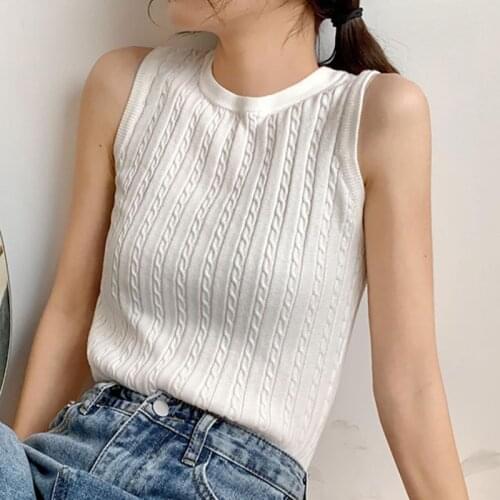 Screw Thread Striped Tanks Camis 2021 Womens Solid O-Neck Knitted Tank Tops Women Camisole Summer Basic Tank Top White Clothes
