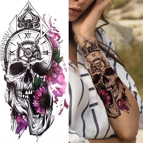 Black Totem Fashion Temporary Tattoo Sticker For Women Men Body Art Fake Tattoo Sexy Rose Skull Dark Style Tatoo